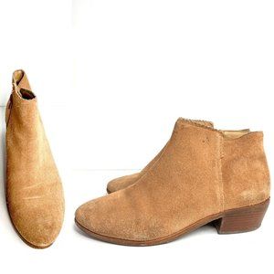 Jack Rogers JR Sz 8 Suede Tan Brown Leather Ankle Booties Low Flat Heel Boot Zip